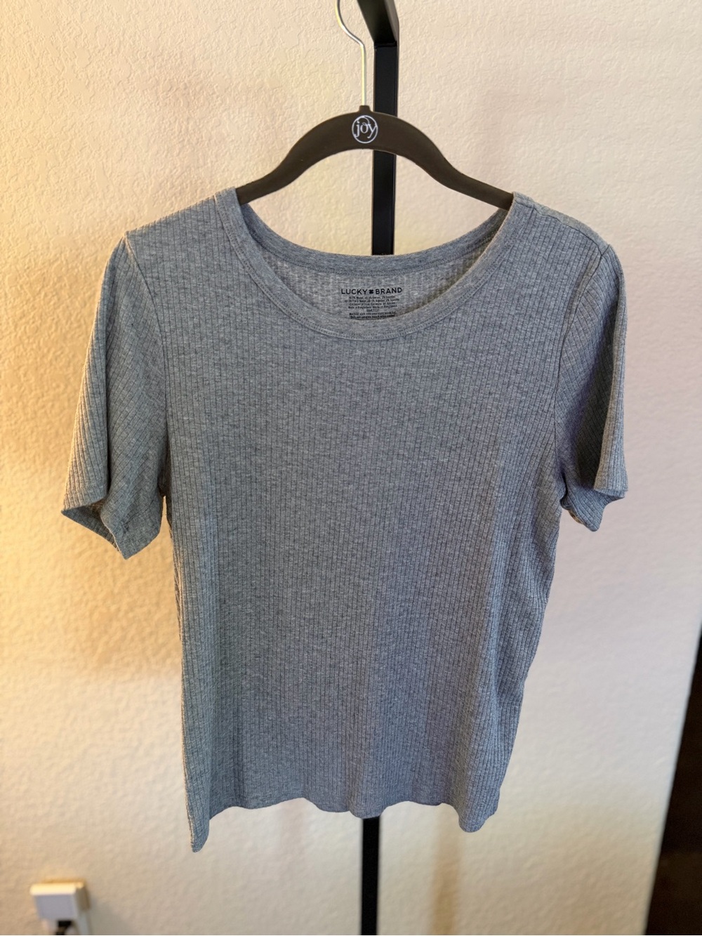 Lucky Brand Heather Gray Ribbed Short Sleeve Crew Tee